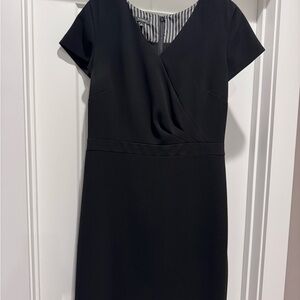 Talbots Black Short-Sleeve Faux-Wrap Midi Sheath Dress Size 10